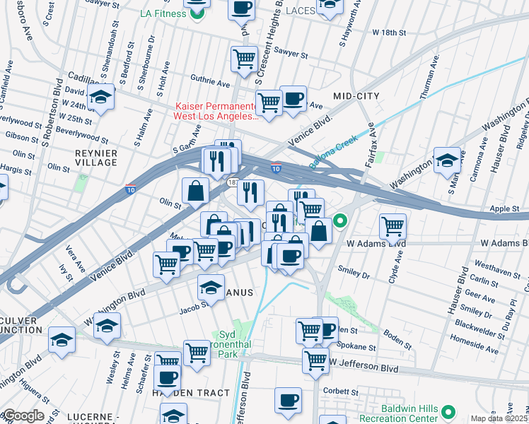 map of restaurants, bars, coffee shops, grocery stores, and more near 2732 South La Cienega Boulevard in Los Angeles
