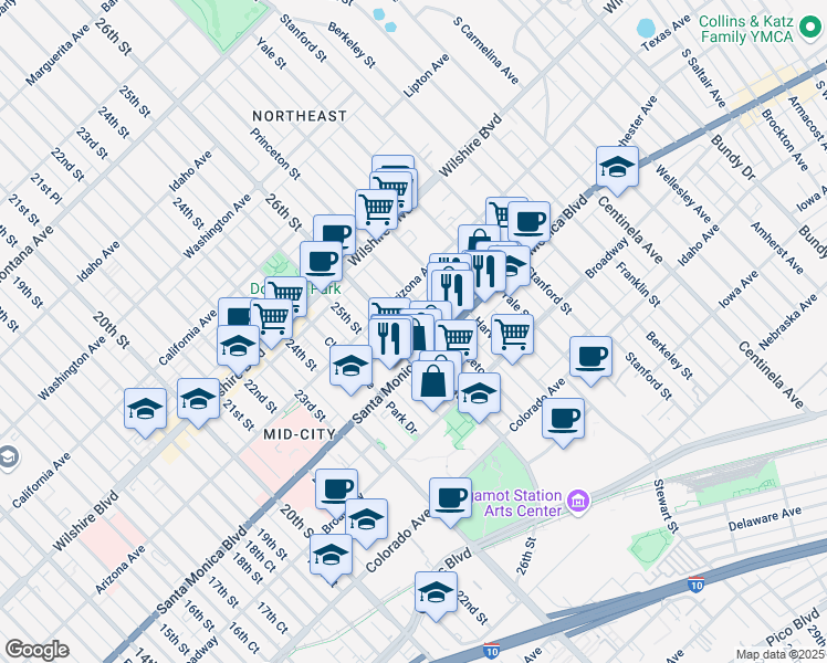 map of restaurants, bars, coffee shops, grocery stores, and more near 1339 26th Street in Santa Monica