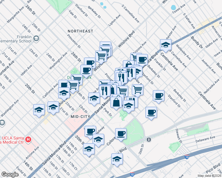 map of restaurants, bars, coffee shops, grocery stores, and more near 1339 26th Street in Santa Monica