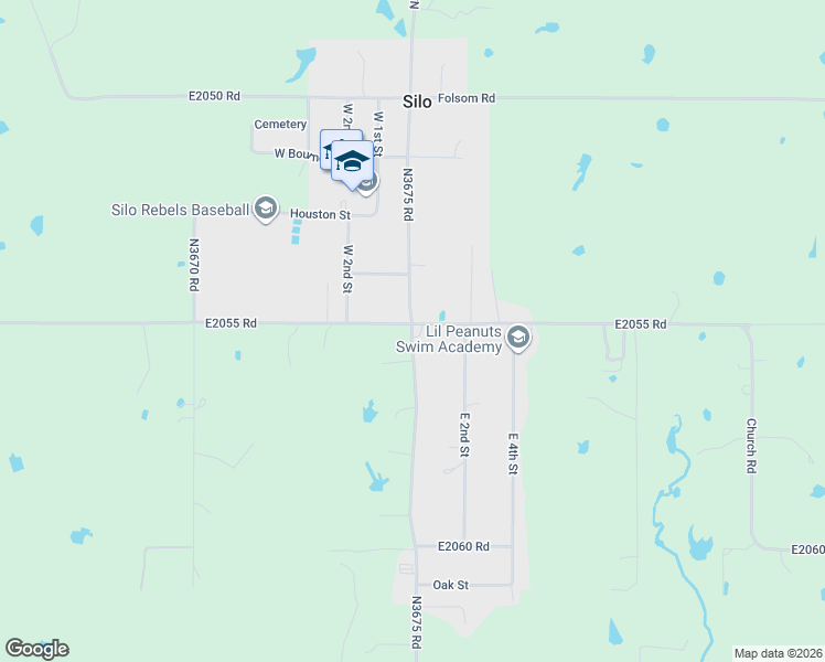 map of restaurants, bars, coffee shops, grocery stores, and more near 2948 N3675 Road in Silo