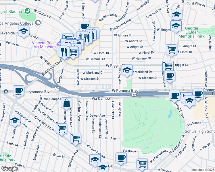 map of restaurants, bars, coffee shops, grocery stores, and more near 516 West Fernfield Drive in Monterey Park