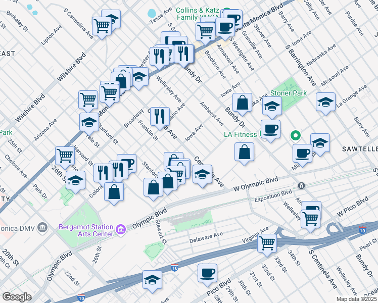 map of restaurants, bars, coffee shops, grocery stores, and more near in Los Angeles County