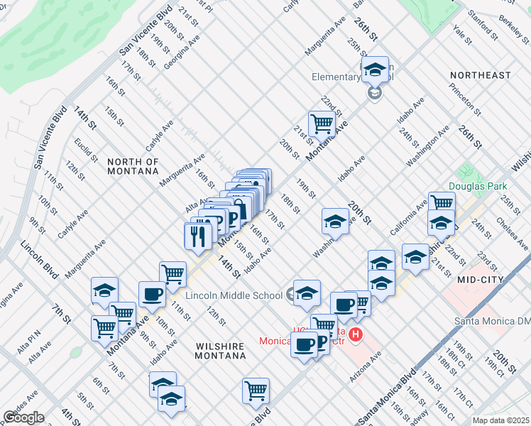 map of restaurants, bars, coffee shops, grocery stores, and more near 817 16th Street in Santa Monica
