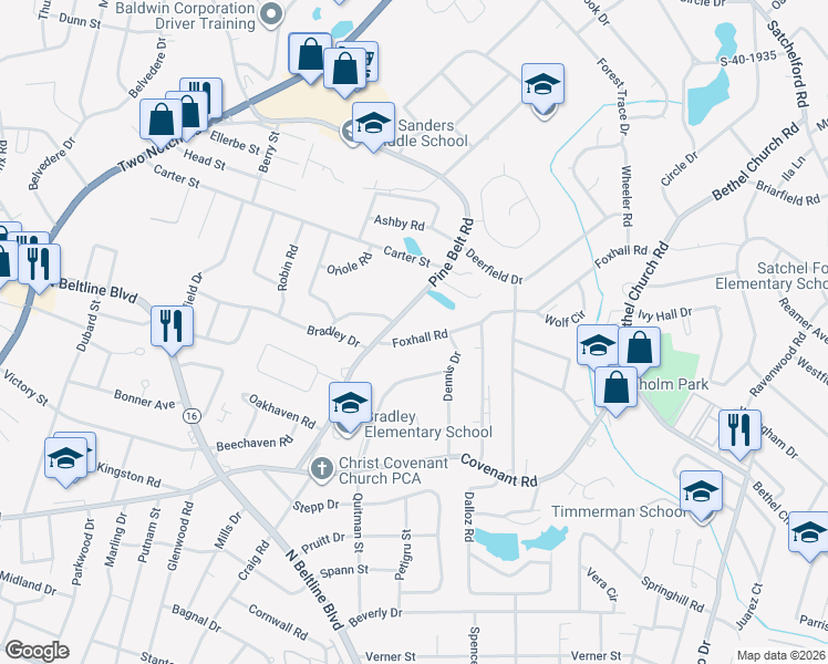 map of restaurants, bars, coffee shops, grocery stores, and more near 3228 Foxhall Road in Columbia