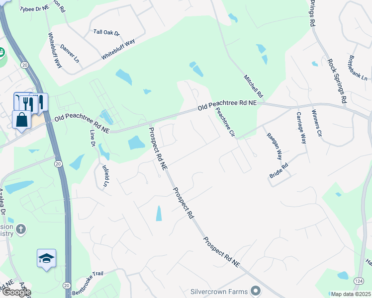 map of restaurants, bars, coffee shops, grocery stores, and more near 1390 Barclay Drive in Lawrenceville