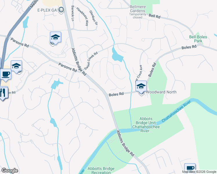 map of restaurants, bars, coffee shops, grocery stores, and more near 325 Winherst Lane in Duluth