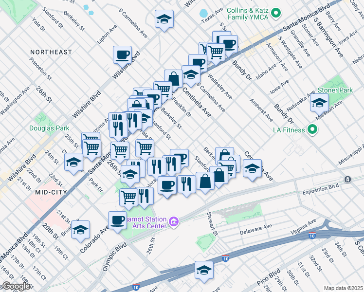 map of restaurants, bars, coffee shops, grocery stores, and more near 2944 Colorado Avenue in Santa Monica