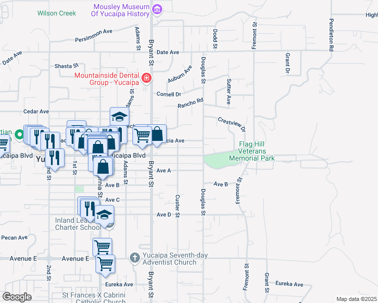 map of restaurants, bars, coffee shops, grocery stores, and more near 35446 Yucaipa Boulevard in Yucaipa