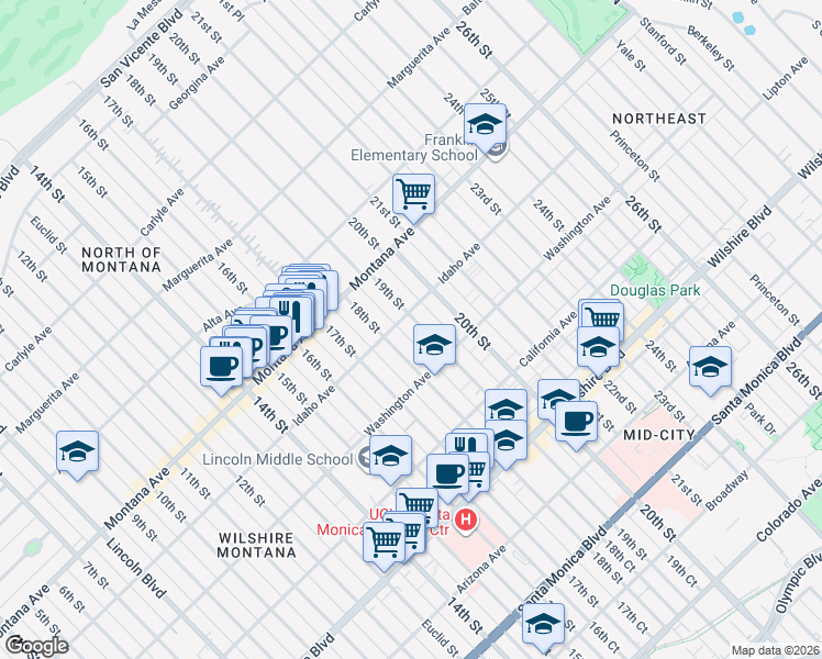 map of restaurants, bars, coffee shops, grocery stores, and more near 910 19th Street in Santa Monica