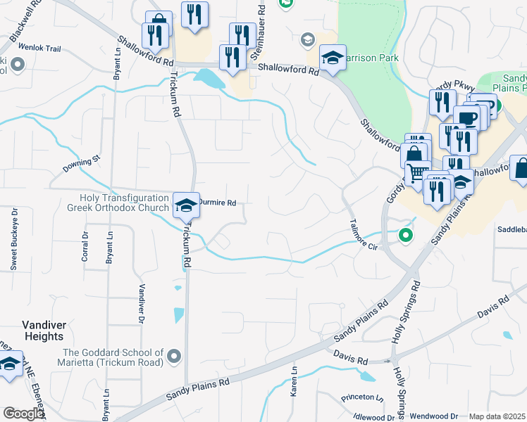 map of restaurants, bars, coffee shops, grocery stores, and more near 3341 Cranmore Chase in Marietta