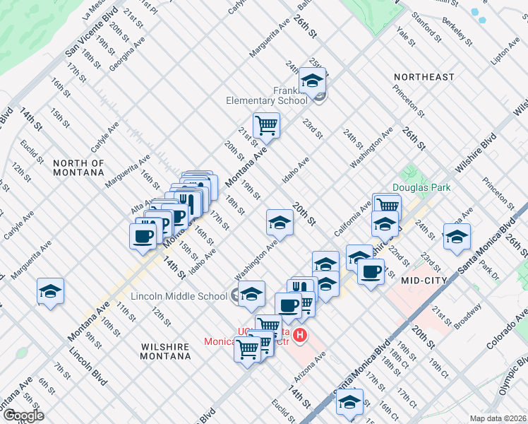 map of restaurants, bars, coffee shops, grocery stores, and more near 910 19th Street in Santa Monica