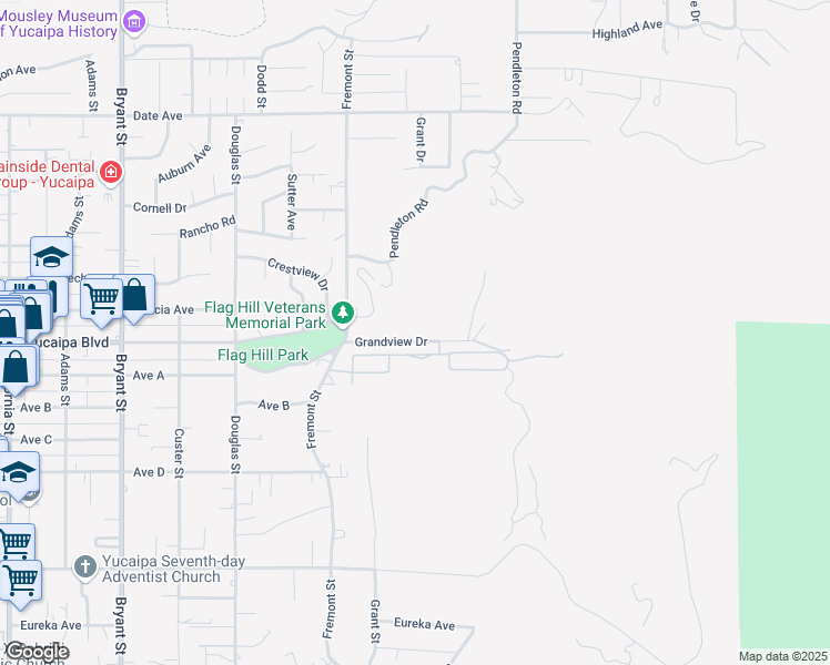 map of restaurants, bars, coffee shops, grocery stores, and more near 35822 Grandview Drive in Yucaipa