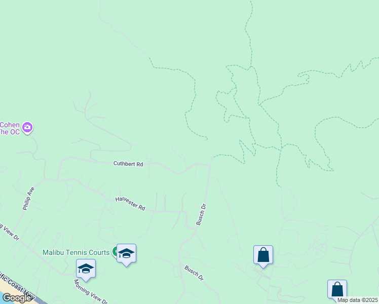 map of restaurants, bars, coffee shops, grocery stores, and more near 29675 Cuthbert Road in Malibu