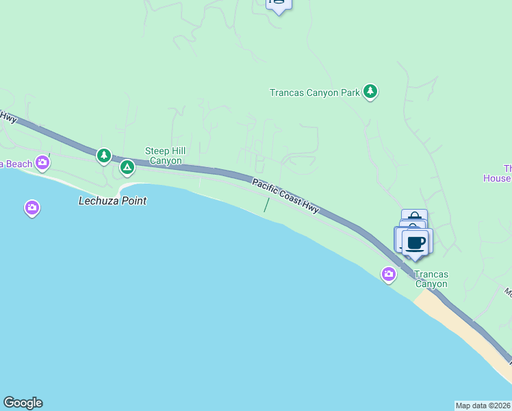 map of restaurants, bars, coffee shops, grocery stores, and more near 31206 Broad Beach Road in Malibu