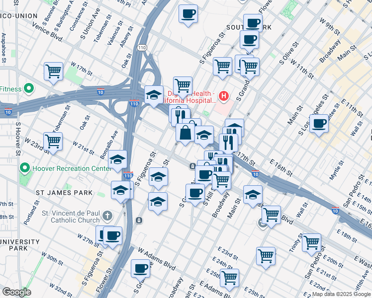 map of restaurants, bars, coffee shops, grocery stores, and more near in Los Angeles