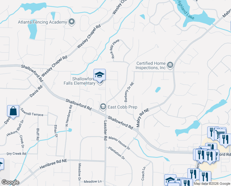 map of restaurants, bars, coffee shops, grocery stores, and more near 3571 Lassiter Rd in Marietta