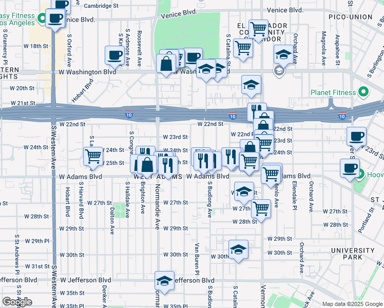 map of restaurants, bars, coffee shops, grocery stores, and more near 2406 Raymond Avenue in Los Angeles