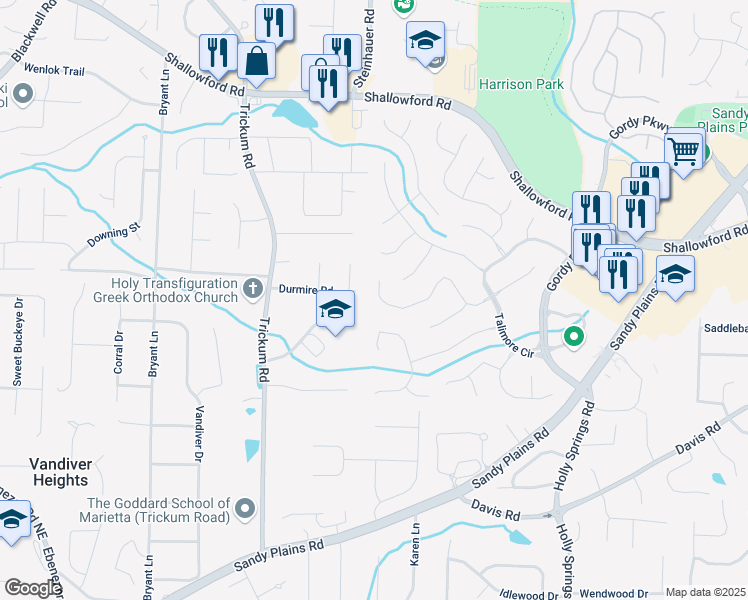 map of restaurants, bars, coffee shops, grocery stores, and more near 3341 Cranmore Chase in Marietta