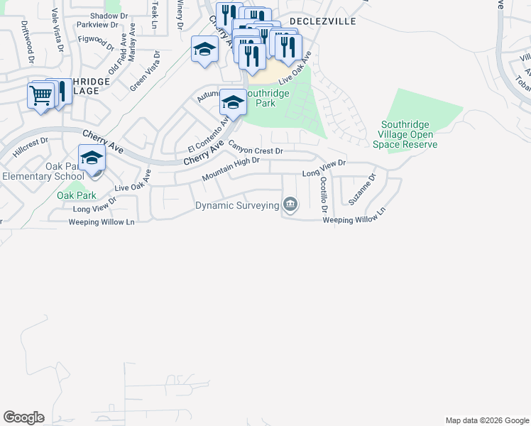 map of restaurants, bars, coffee shops, grocery stores, and more near 14632 Appian Way in Fontana