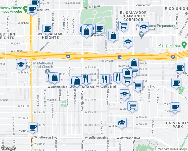 map of restaurants, bars, coffee shops, grocery stores, and more near in Los Angeles
