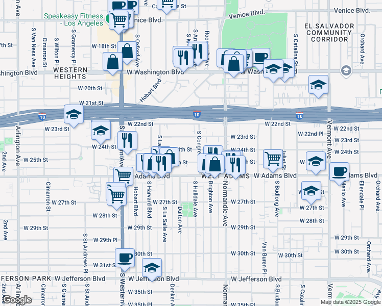 map of restaurants, bars, coffee shops, grocery stores, and more near 1809 West 24th Street in Los Angeles