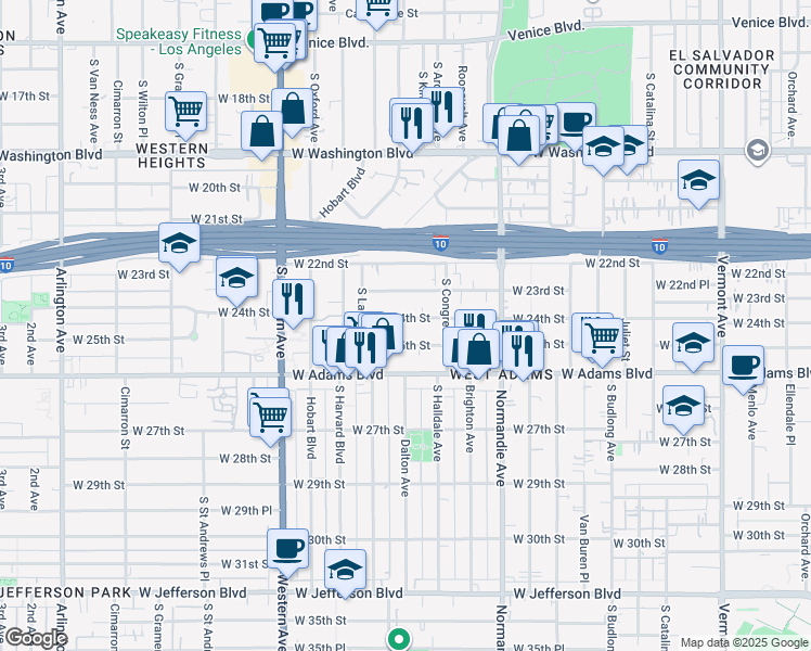 map of restaurants, bars, coffee shops, grocery stores, and more near 1809 West 24th Street in Los Angeles