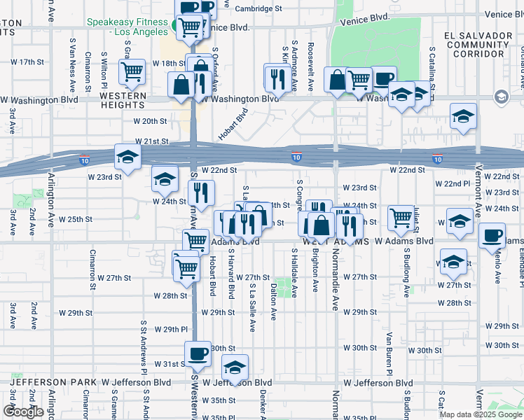 map of restaurants, bars, coffee shops, grocery stores, and more near 1958 West 23rd Street in Los Angeles