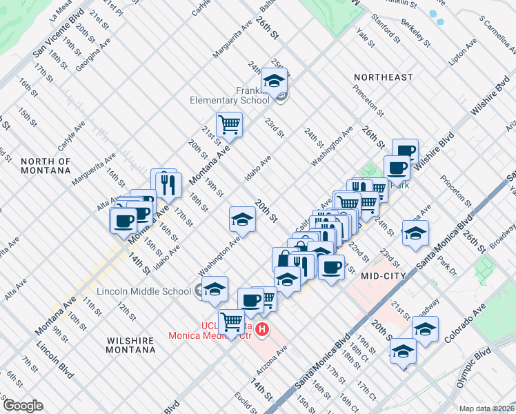 map of restaurants, bars, coffee shops, grocery stores, and more near 936 21st Street in Santa Monica