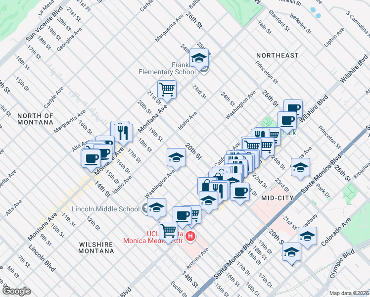 map of restaurants, bars, coffee shops, grocery stores, and more near 936 21st Street in Santa Monica