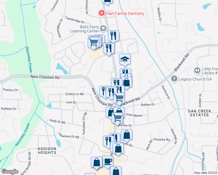 map of restaurants, bars, coffee shops, grocery stores, and more near 3417 Canton Road in Marietta