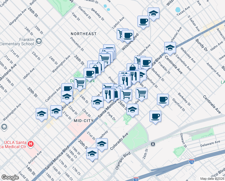 map of restaurants, bars, coffee shops, grocery stores, and more near 1325 26th Street in Santa Monica