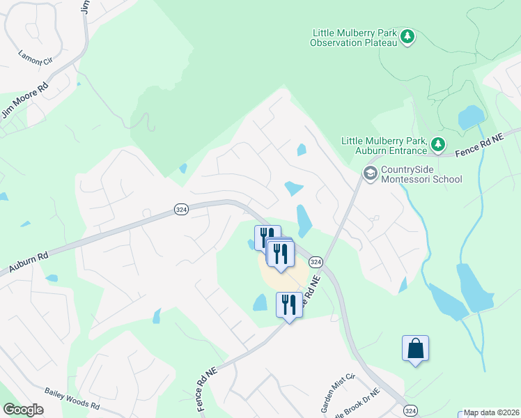 map of restaurants, bars, coffee shops, grocery stores, and more near 3598 In Bloom Way in Dacula