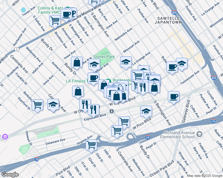 map of restaurants, bars, coffee shops, grocery stores, and more near 11854 La Grange Avenue in Los Angeles