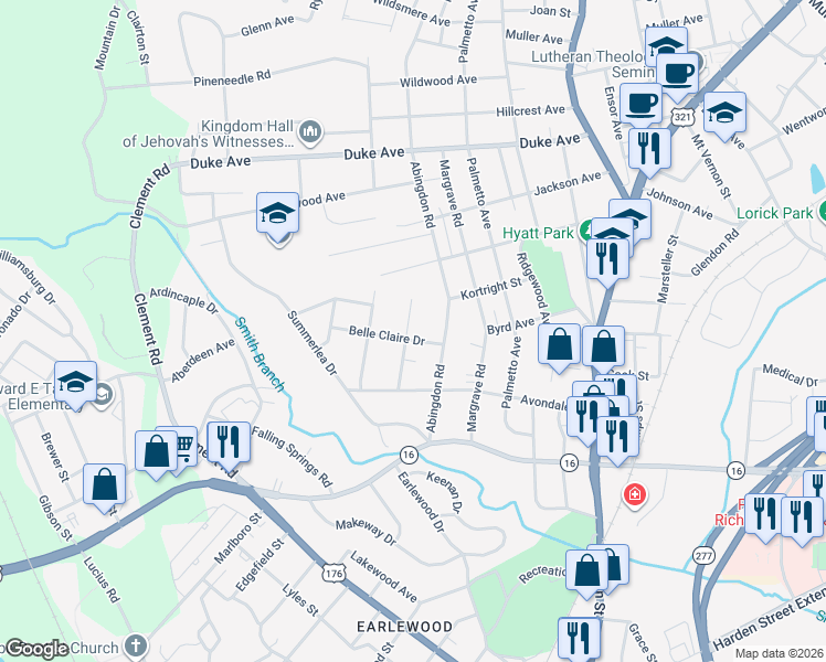 map of restaurants, bars, coffee shops, grocery stores, and more near 3524 Bellingham Road in Columbia