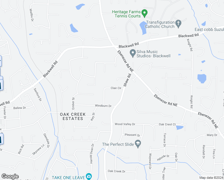 map of restaurants, bars, coffee shops, grocery stores, and more near 3390 Clair Circle in Marietta