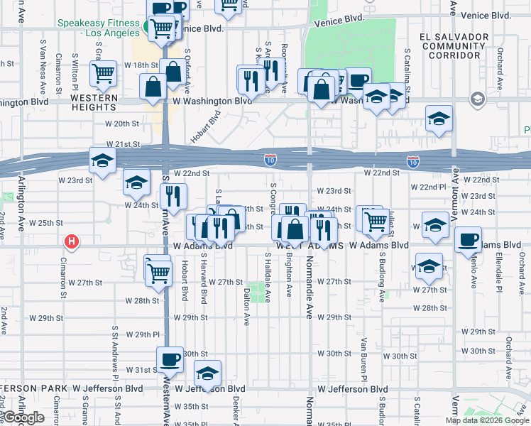 map of restaurants, bars, coffee shops, grocery stores, and more near 1788 West 24th Street in Los Angeles