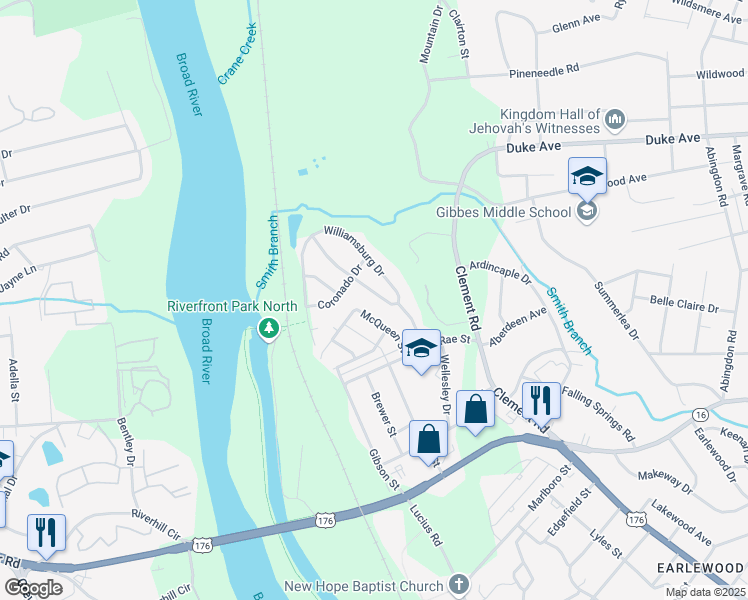 map of restaurants, bars, coffee shops, grocery stores, and more near 4121 Chesterfield Drive in Columbia
