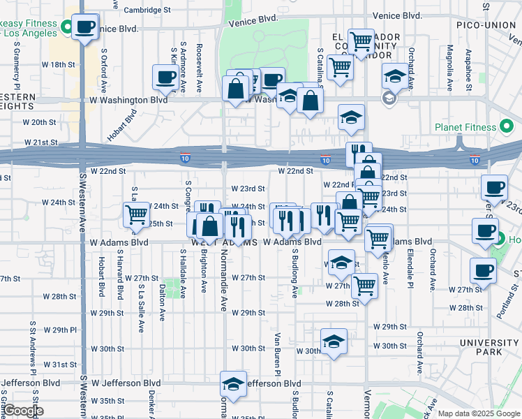 map of restaurants, bars, coffee shops, grocery stores, and more near 2315 Raymond Avenue in Los Angeles