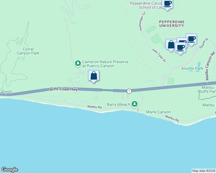 map of restaurants, bars, coffee shops, grocery stores, and more near 24903 Pacific Coast Highway in Malibu