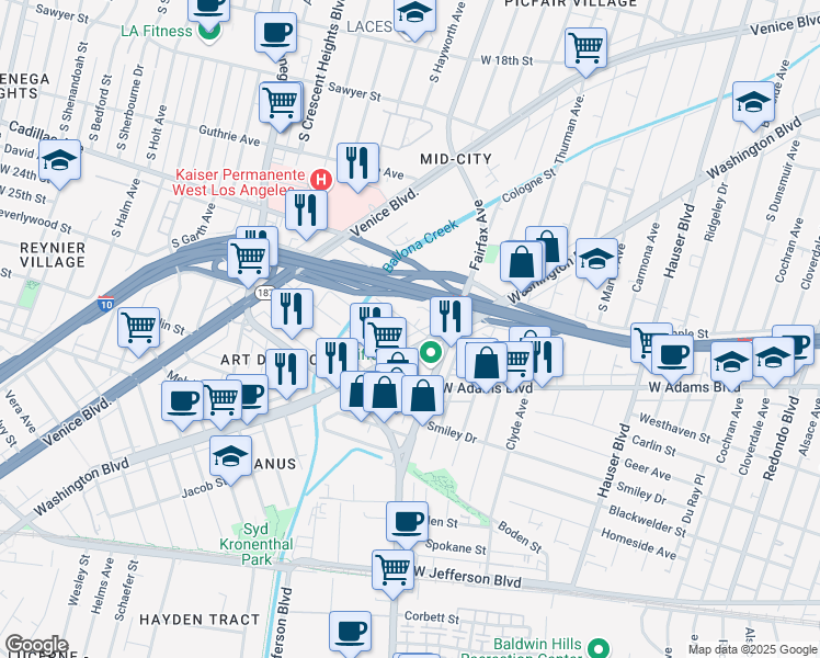 map of restaurants, bars, coffee shops, grocery stores, and more near 5820 David Avenue in Los Angeles