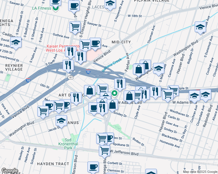 map of restaurants, bars, coffee shops, grocery stores, and more near 5820 David Avenue in Los Angeles