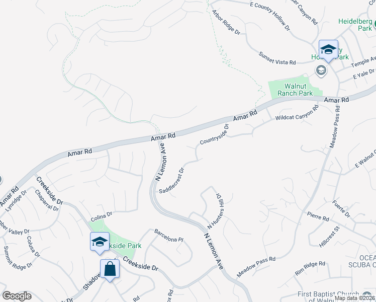 map of restaurants, bars, coffee shops, grocery stores, and more near 19710 Quail Ridge Circle in Walnut
