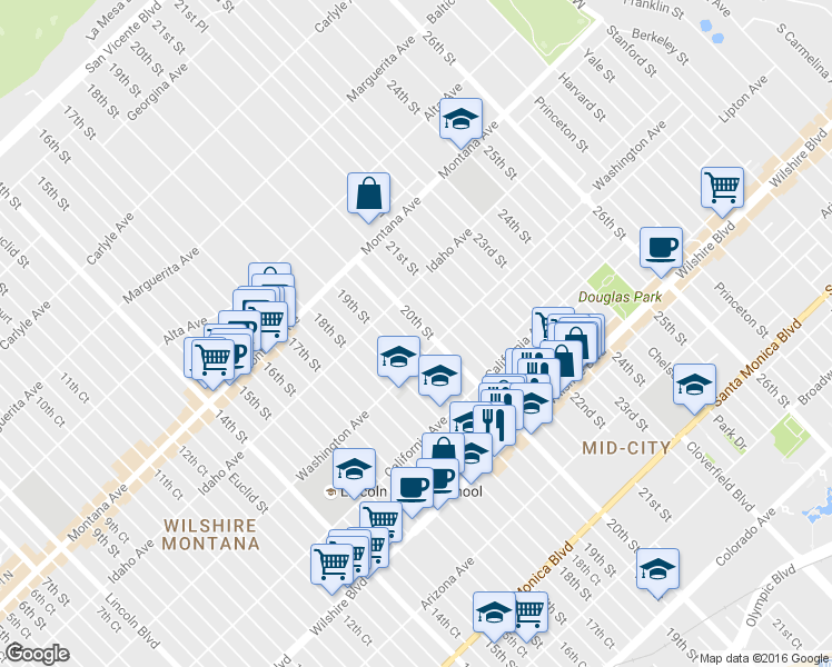 map of restaurants, bars, coffee shops, grocery stores, and more near 936 21st Street in Santa Monica