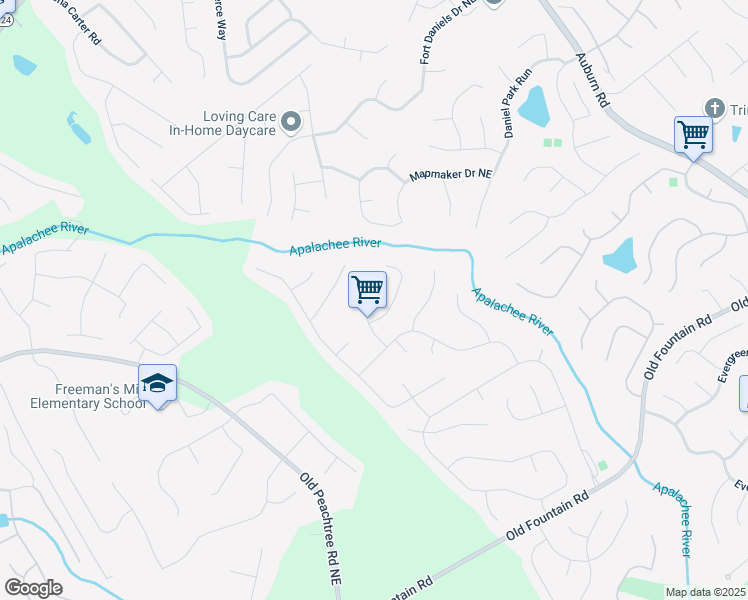 map of restaurants, bars, coffee shops, grocery stores, and more near 1631 Cordillo Drive Northeast in Dacula