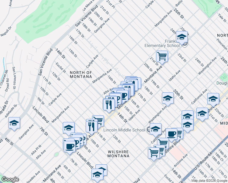 map of restaurants, bars, coffee shops, grocery stores, and more near 621 15th Street in Santa Monica