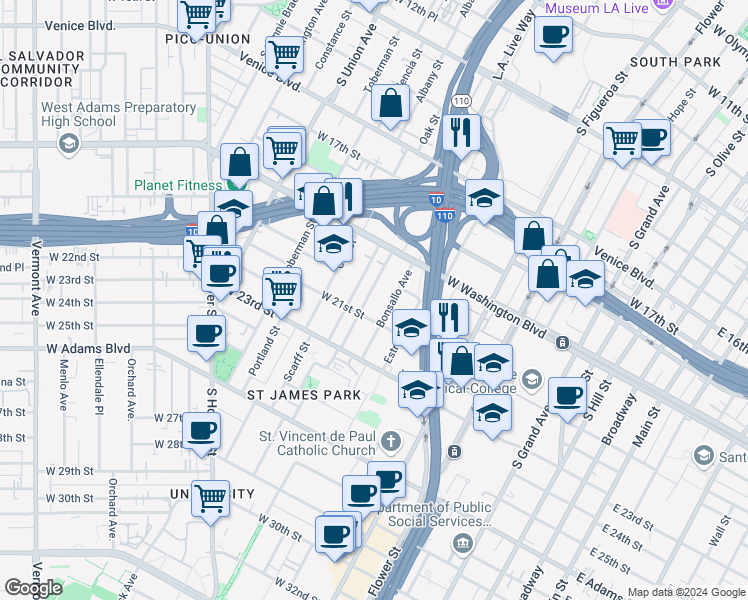 map of restaurants, bars, coffee shops, grocery stores, and more near 1964 Park Grove Avenue in Los Angeles