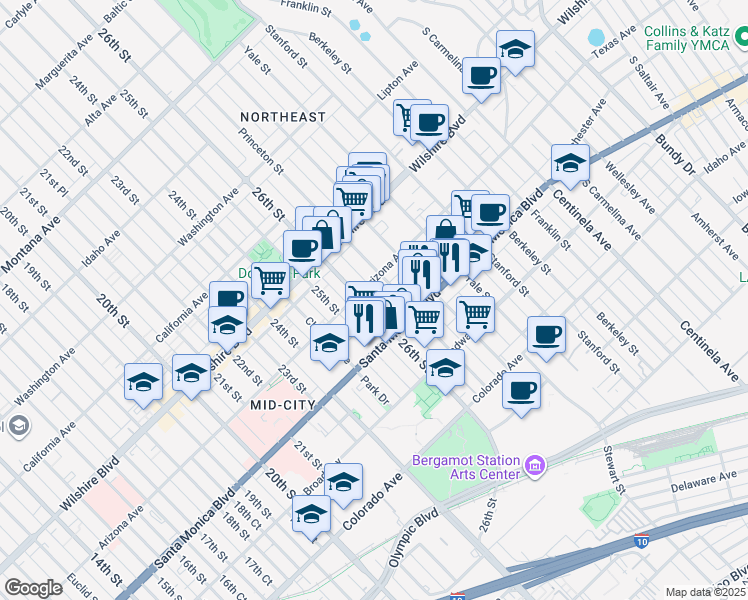 map of restaurants, bars, coffee shops, grocery stores, and more near 1317 26th Street in Santa Monica