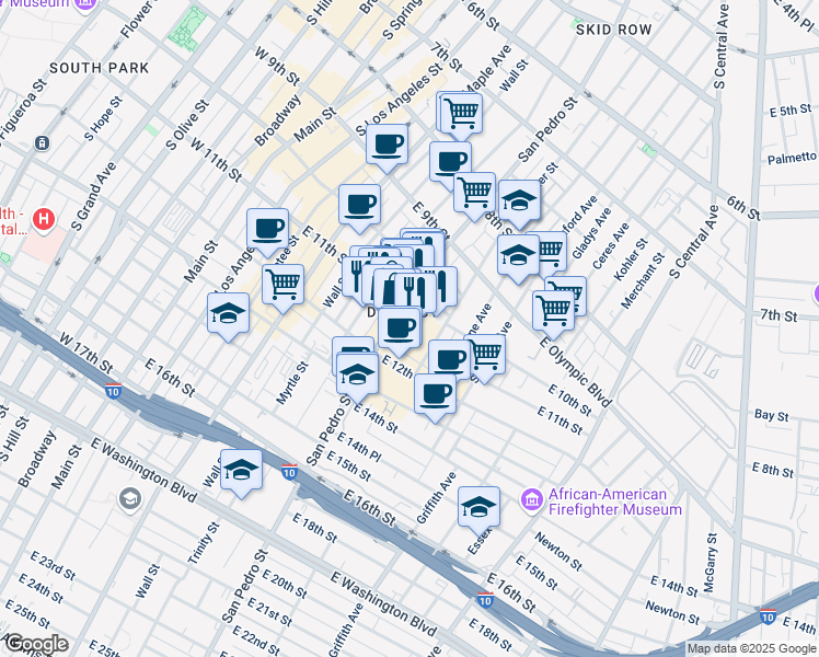 map of restaurants, bars, coffee shops, grocery stores, and more near in Los Angeles