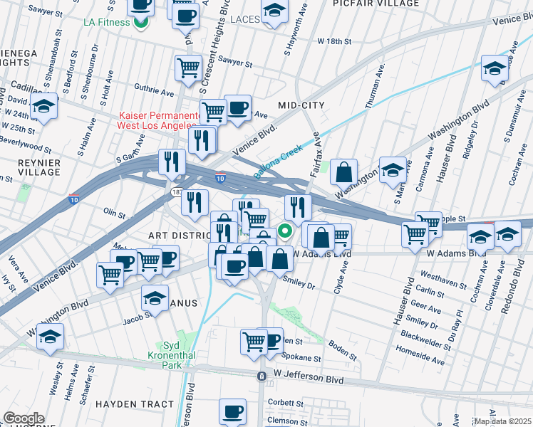 map of restaurants, bars, coffee shops, grocery stores, and more near 5832 David Avenue in Los Angeles