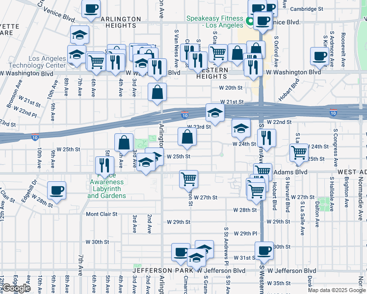 map of restaurants, bars, coffee shops, grocery stores, and more near 2232 West 24th Street in Los Angeles